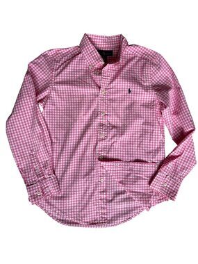 Ralph Lauren Blue Label Boys Shirt Size L / 14 Pink White Gingham LS Button Down